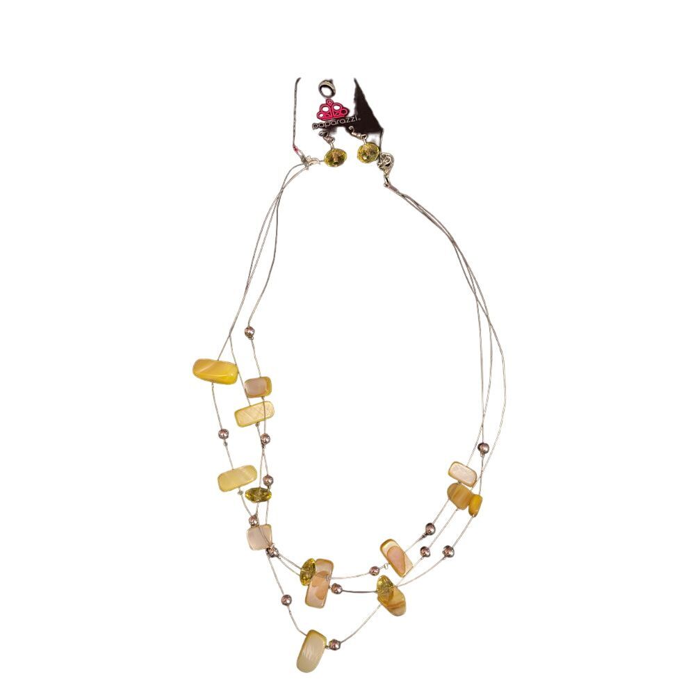 Paparazzi Yellow Stone Beaded Multi-Strand Necklace Boho Chic Jewelry Set r-57